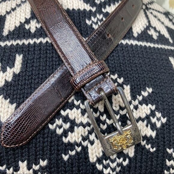 Ralph Lauren Vintage Fall 1991 Lizard Belt w/925 Sterling Silver Crest Buckle - Picture 3 of 16